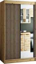InspireMe - Kledingkast met 2 schuifdeuren, Loft-stijl, Kledingkast met planken (BxHxD): 120x200x62 - MELO II 120 met 2 lades Artisan Eik + Zwart