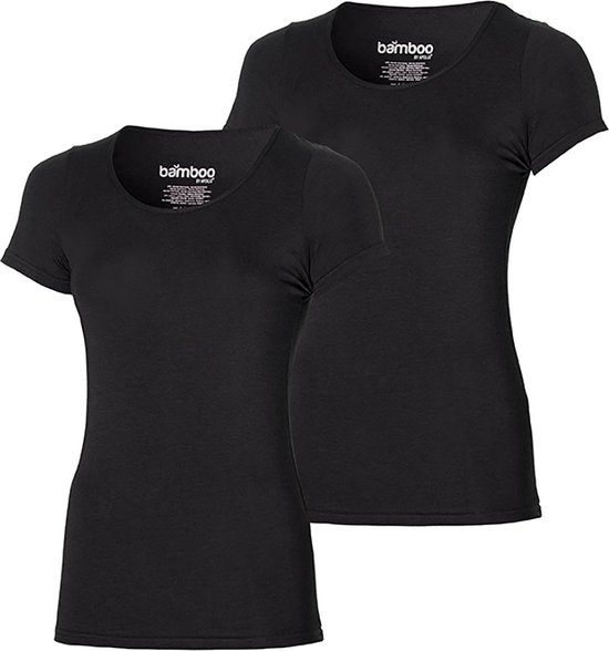 Foto: Apollo dames t shirt bamboo basic ronde hals zwart l 2 stuks