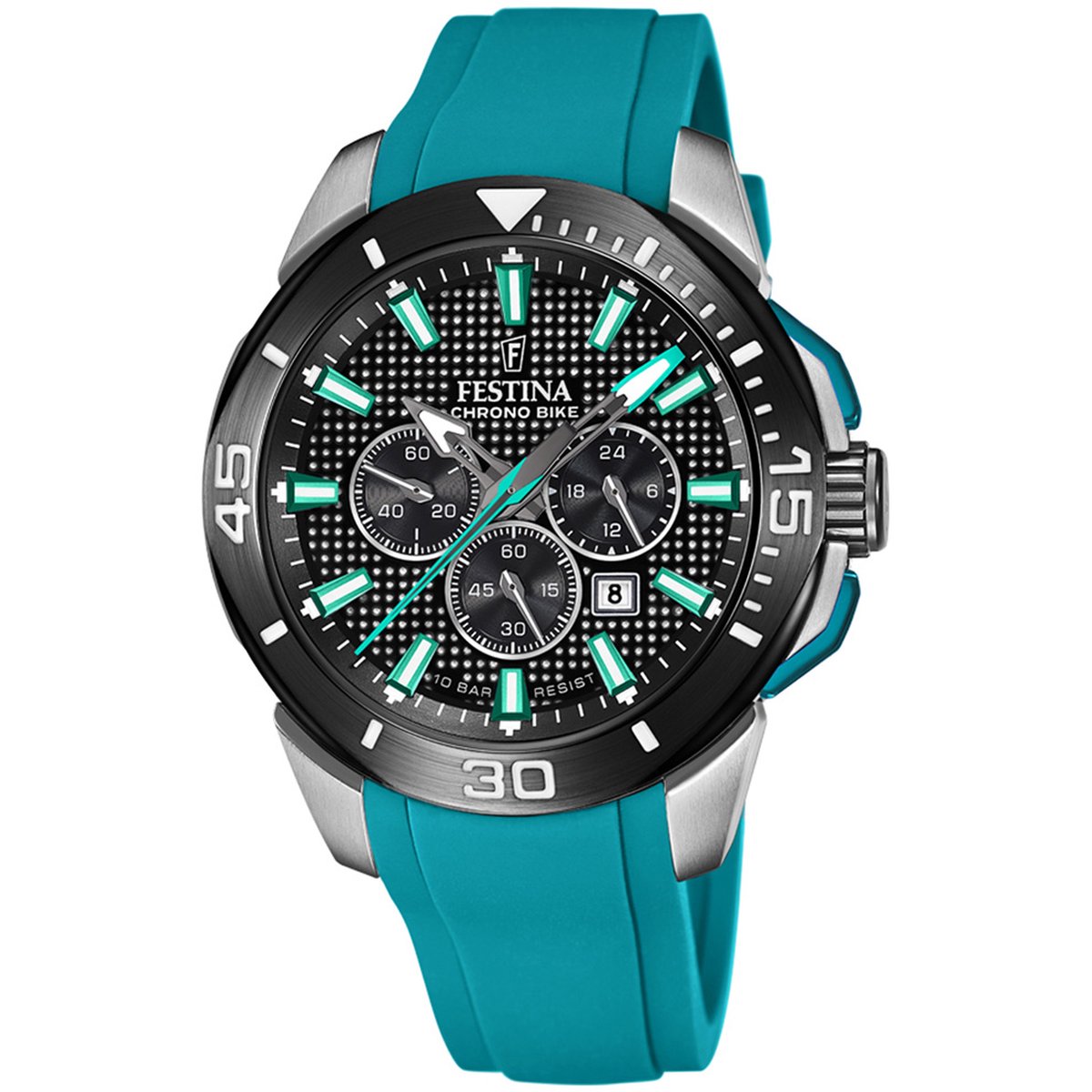 Festina F20642-3 Horloge Chrono Bike staal-siliconen zilverkleurig-zwart-groen 47 mm.