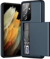Backcover geschikt voor Samsung Galaxy S21 Ultra - Donkerblauw - Hard PC - Pasjeshouder