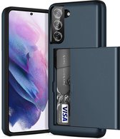 Backcover geschikt voor Samsung Galaxy S21 FE - Donkerblauw - Hard PC - Pasjeshouder