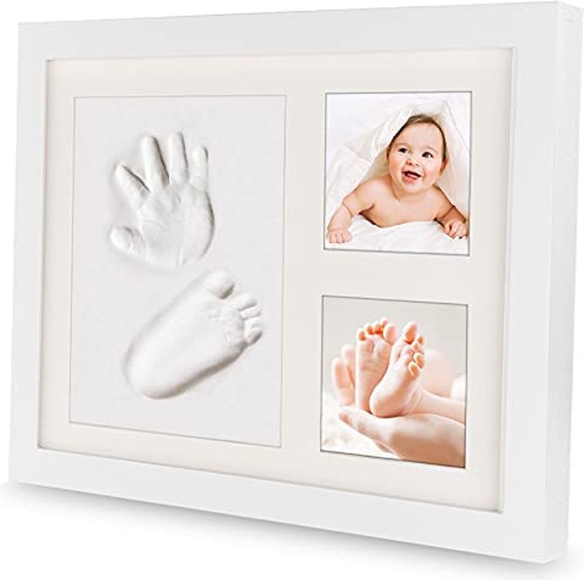 1x Cadre photos bébé avec empreintes plâtre, jeu pour main ou pied