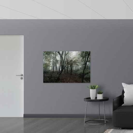 WallClassics - Verre Acrylique - Foggy Forest - 120x80 cm Photo sur Verre Acrylique (Avec Système d'accrochage)
