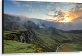 WallClassics - Toile - Soleil et brouillard sur les Montagnes - 120x80 cm Photo sur toile (Décoration murale sur toile)