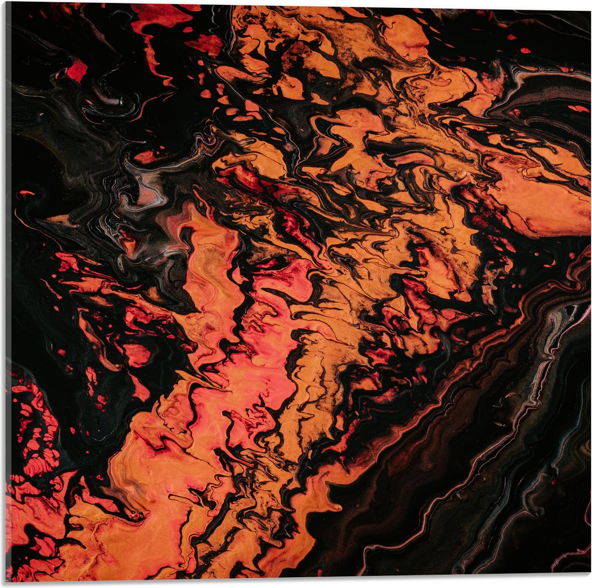 Acrylglas - Rood/oranje/Zwarte Verf - 50x50 cm Foto op Acrylglas (Met Ophangsysteem)