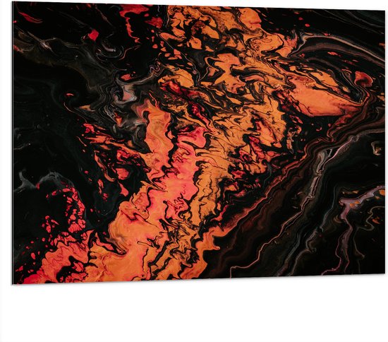 WallClassics - Dibond - Rood/oranje/Zwarte Verf - 100x75 cm Foto op Aluminium (Met Ophangsysteem)