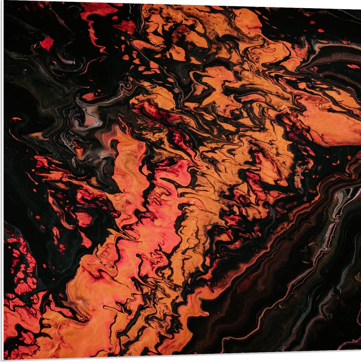 PVC Schuimplaat - Rood/oranje/Zwarte Verf - 80x80 cm Foto op PVC Schuimplaat (Met Ophangsysteem)