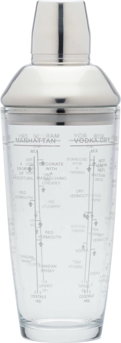 BarCraft Easy Cocktailshaker met gedrukte recepten - 700 ml