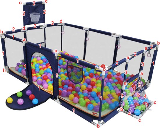 Modulaire Babybox, 126x126cm Opvouwbare Kinderbox, Voorzien Van Een Basketbalstandaard En 50 Ballen