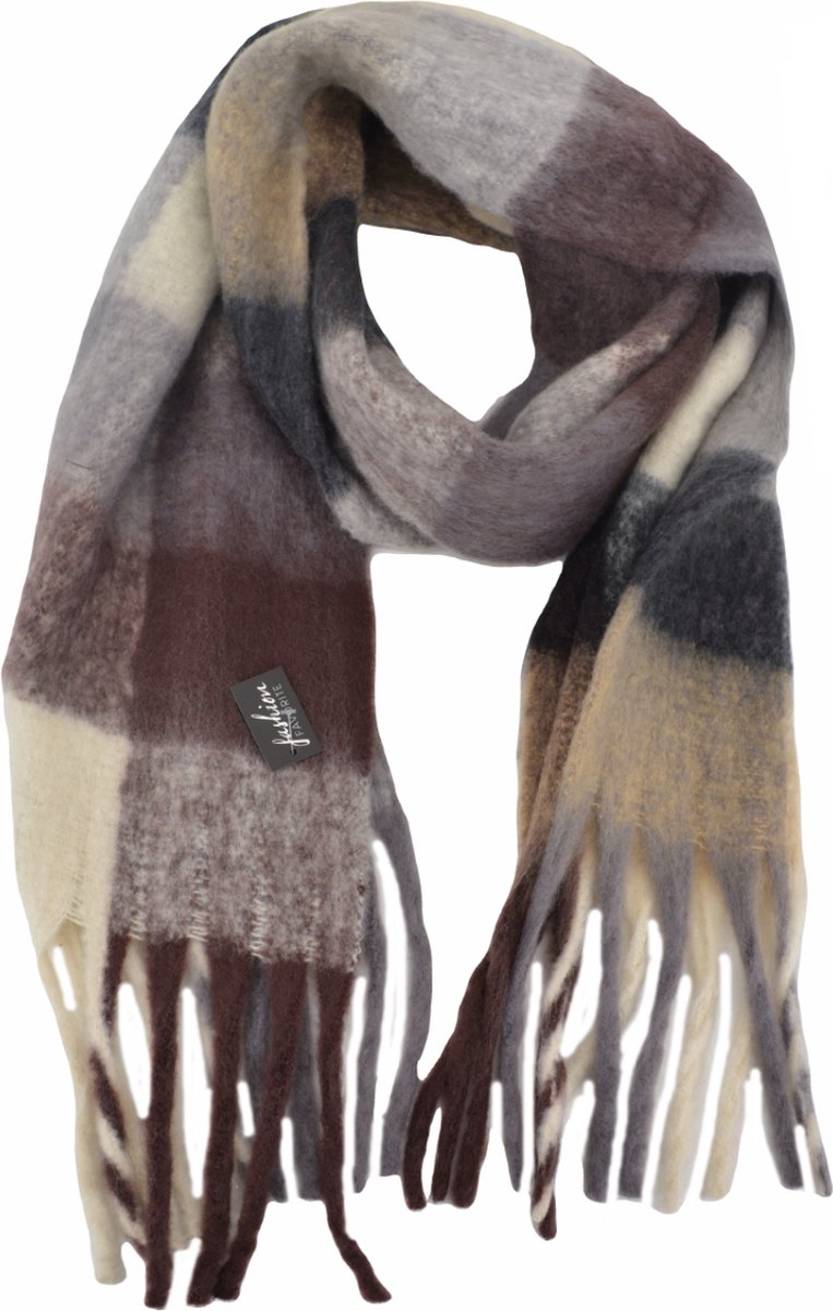 Sjaal Geblokt - Zwart/Bruin | Polyester | 210 x 38 cm | Fashion Favorite