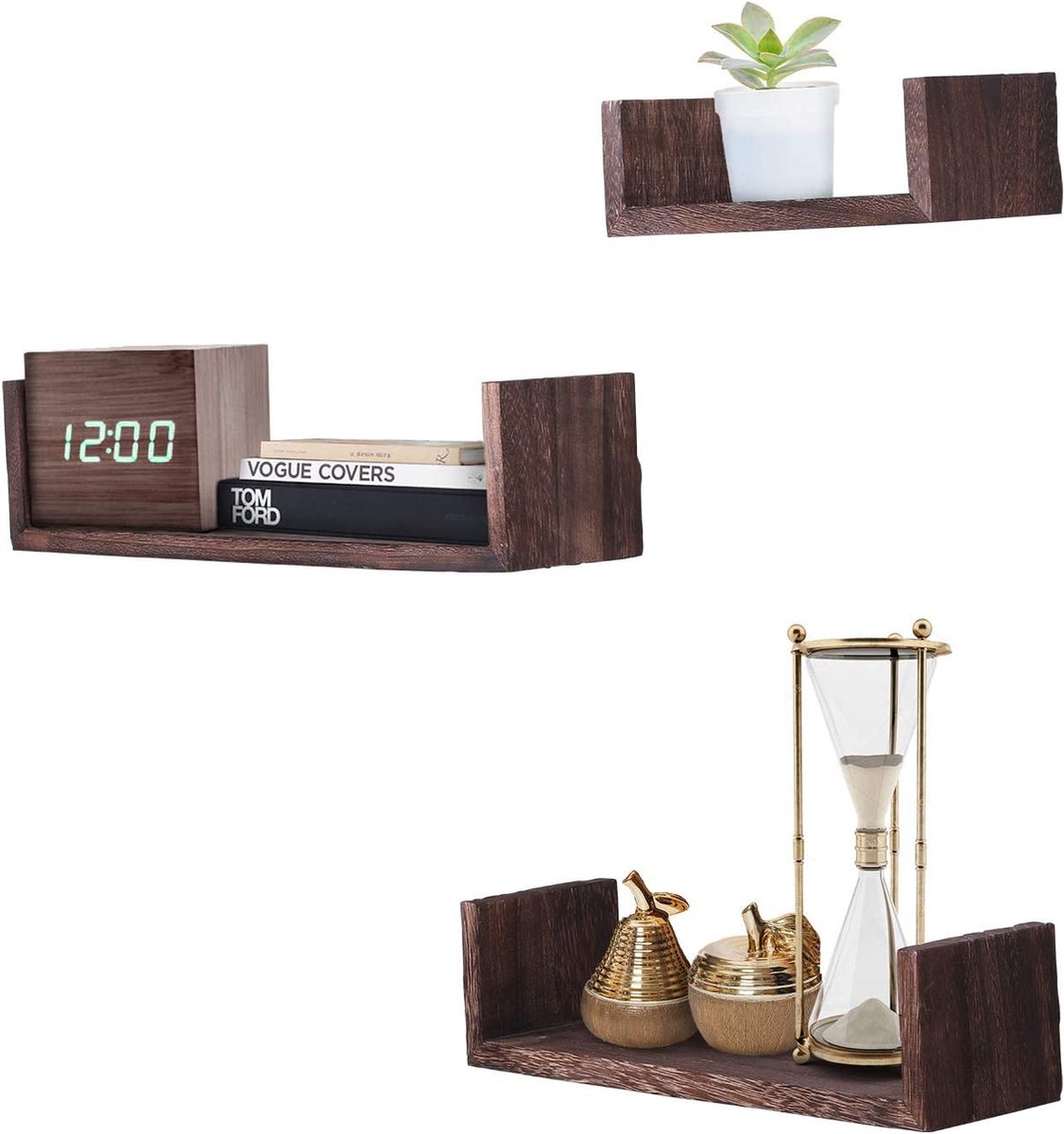 Set van 3 hoek zwemrekken, wandmontage, rustieke houten wand opberg organizer rekken voor slaapkamer, woonkamer, badkamer, keuken, kantoor, boerderij