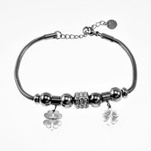 Bracelet Femme - Acier Argent - Bracelet Porte-Bonheur - Trèfle à Quatre Feuilles - Bracelet Perles