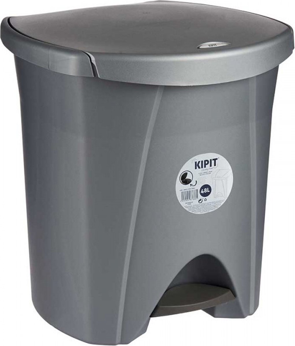 KIPIT Kunststof pedaalemmer - vuilnisbak 48 L zilver