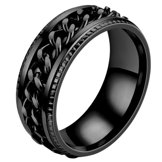 Anxiety Ring - (Ketting) - Stress Ring - Fidget Ring - Fidget Toys - Draaibare Ring - Spinning Ring - Grijs-Grijs kleurig RVS - (16.00mm / maat 50)