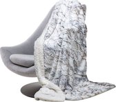 JM Force Plaid Deken Blanket-Luxe Imitatie bont Faux Fur-150x200CM-Ecru Marble-Super Zacht en Warm