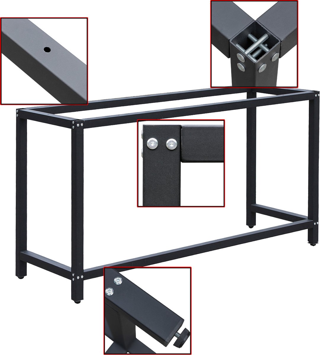 Tidyard Metalen werkbankframe, keukentafel, tafelframe, metalen frame, werkbank, werktafel, met voorgeboorde gaten, keuze uit verschillende maten
