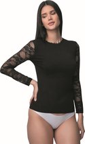 Onderhemd Kanten Body Met Lange Mouwen-Ondergoed Voor Dames-Zwart-M
