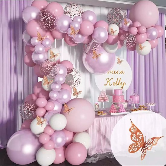 Kit ballonnenboog - roze/goudkleurig - 60 stuks