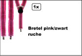 Bretel pink/zwart met ruches - Disco Feest thema party festival pride fun carnaval