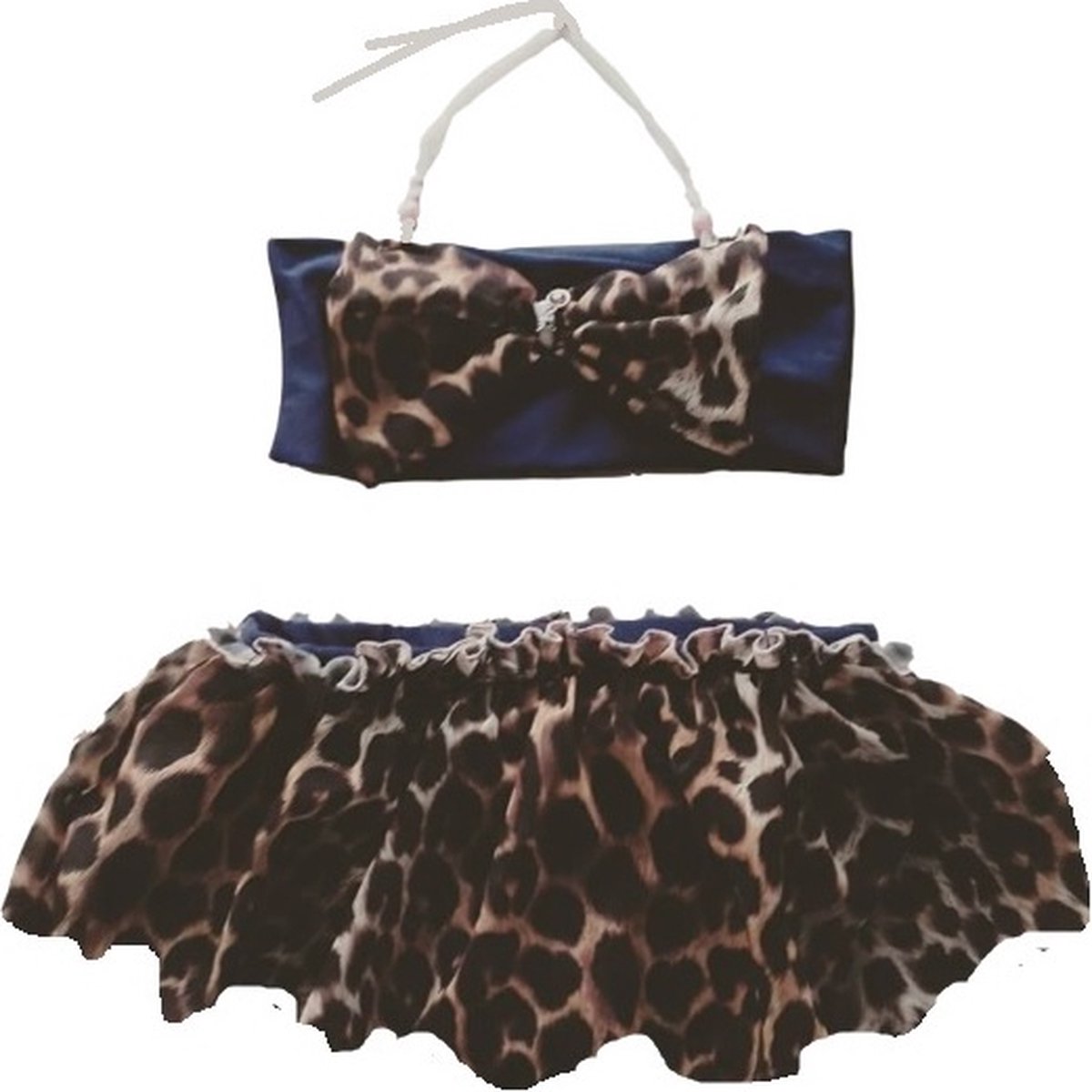 Maat 74 Bikini zwemkleding blauw met panterprint strik badkleding baby en kind zwem kleding