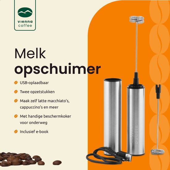 Vienna Coffee Melkopschuimer Electrisch – Handmatig – 2 Opschuimers –  Oplaadbaar – 2... | bol.com