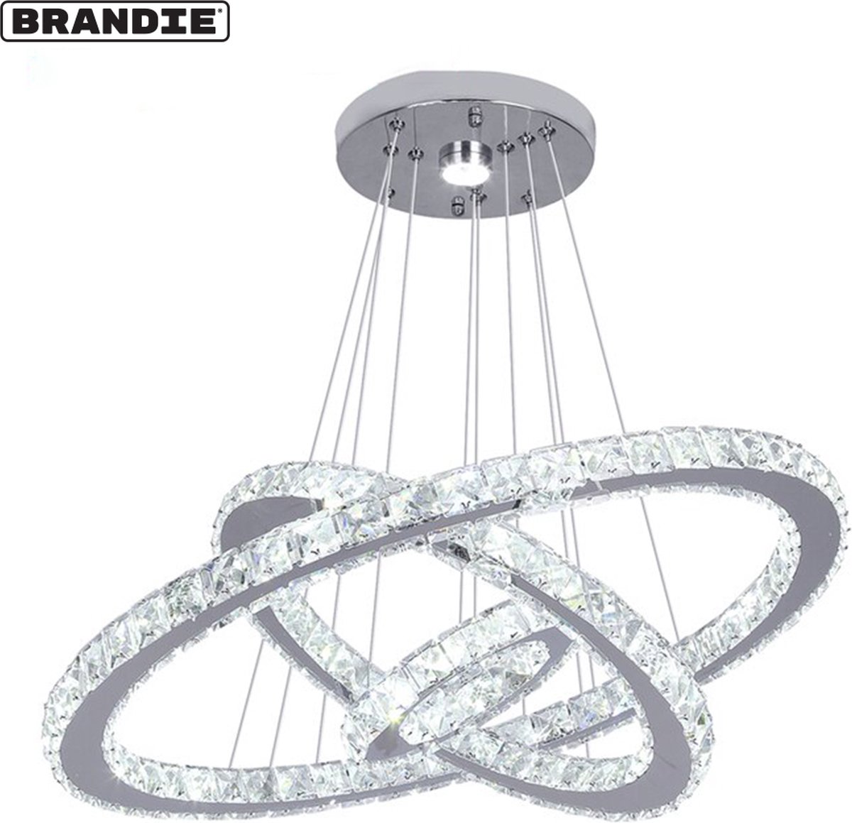 Brandie® - LED Hanglamp - Verstelbare Ronde Hanger - Top Luxe Groot Formaat - 3 Kleuren Veranderlijk - Eersteklas K9 Heldere Kristallen - Hoogwaardig Roestvrij Staal - Breed Bereik Binnenshuis - 3 Ringen 60x40x20cm