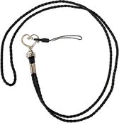 Moodadventures - porte-clés cuir PU tressé noir - fermeture clip coeur - avec cordon téléphonique