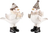 Set van 2 Vogeltjes / vogel / dier - Wit / creme / beige / zilver - 10 x 8 x 15 cm hoog per vogel.