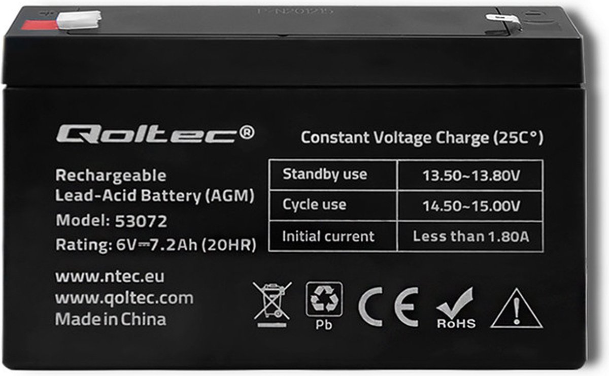 Qoltec AGM-accu | 6V | 7,2 Ah | max. 64,8A.