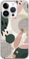Leuke Telefoonhoesjes - Hoesje geschikt voor iPhone 14 Pro - Abstract print - Soft case - TPU - Print / Illustratie - Beige