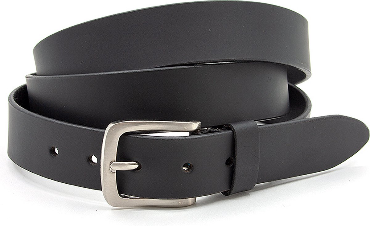 Thimbly Belts Zwarte unisex riem extra lang - dames riem - 3.5 cm breed - Zwart - Echt Leer - Taille: 105cm - Totale lengte riem: 120cm