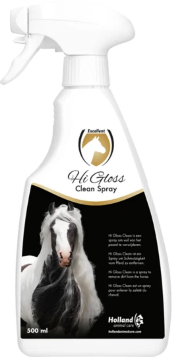 Excellent Hi Gloss Clean Spray - Voor het verwijderen van vuil op het paard - Geschikt voor paarden - 500 ml - Holland Animal Care