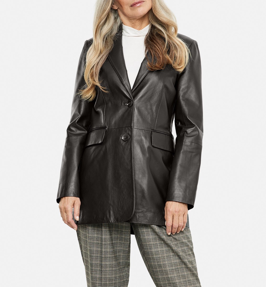 GERRY WEBER Dames Blazer van nappaleer Dark Oak-40