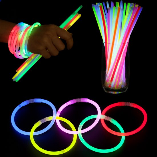 XL Glow In The Dark Sticks 100 Premium Breekstaafjes | Breeklichtjes 100 Stuks | Glowsticks | Carnaval |feest| 100 connectors | Knicklichtjes - Partyline
