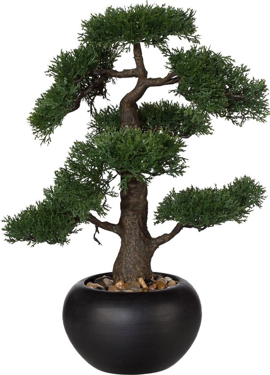 Kopu® Kunstplant Bonsai Ceder 48 cm met zwarte Pot - Bonsai boompje