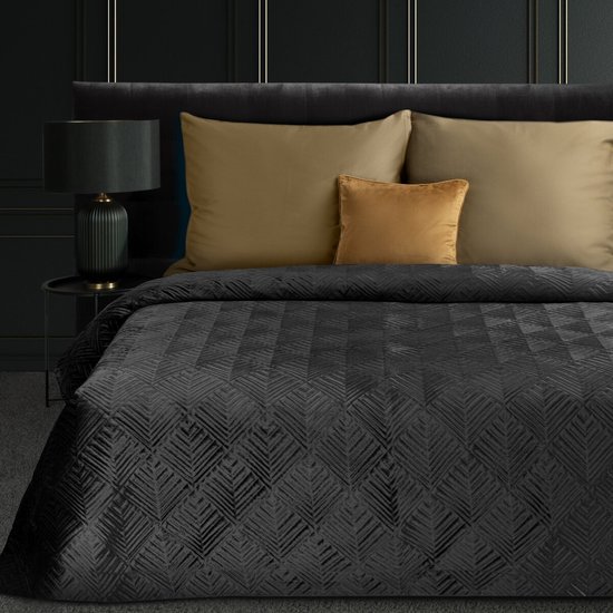 Oneiro’s luxe VICTORIA Type 2A Beddensprei Zwart - 220x240 cm – bedsprei 2 persoons - beige – beddengoed – slaapkamer – spreien – dekens – wonen – slapen