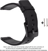 Zwart 22mm kunstlederen Sporthorloge bandje geschikt voor bepaalde 22mm smartwatches van verschillende bekende merken (zie lijst met compatibele modellen in producttekst) - Maat: foto - gespsluiting – Black eco leather strap - Leer - PU Leder