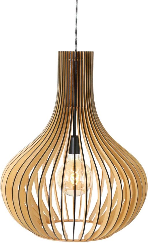 Scandinavische hanglamp Smukt | 1 lichts | beuken hout / textiel | bruin /  zwart | ⌀... | bol.com