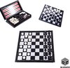 Afbeelding van het spelletje 3-in-1 Bordspel - 25 cm - Plastic - Magnetisch - Schaakbord - Dambord - Backgammon - Schaakspel - Schaakset - Schaken - Dammen - Met Schaakstukken - Chess - Hout - Opklapbaar