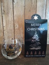 Cadeauset-Pakket-Kerst-Kerstmis-Kerstpakket-Chocolade-Belgische Chocolade-Merry Christmas-Happy New year-Happy-Gelukkig nieuwjaar-waterglas-glas-wijnglas-vader-geweldige vader-papa-bonus papa-bonus vader-dad-always in my heart