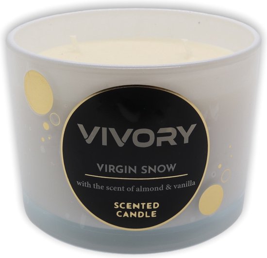 Vivory Luxe Geurkaars 3 pits, met de geur van Vanille & Amandelen - uit de Virgin Snow collectie