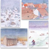 Kerstkaarten | Set van 4 | Sneeuwlandschap | Illu-Straver