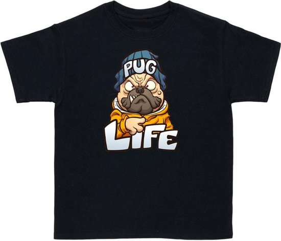 Pug Life - T-shirt - Zwart - Kind - 146-152