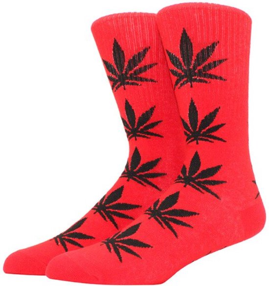 Wietsokken - Cannabissokken - Wiet - Cannabis - rood-zwart - Unisex sokken - Maat 36-45