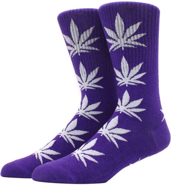 Wietsokken - Cannabissokken - Wiet - Cannabis - paars-wit - Unisex sokken - Maat 36-45