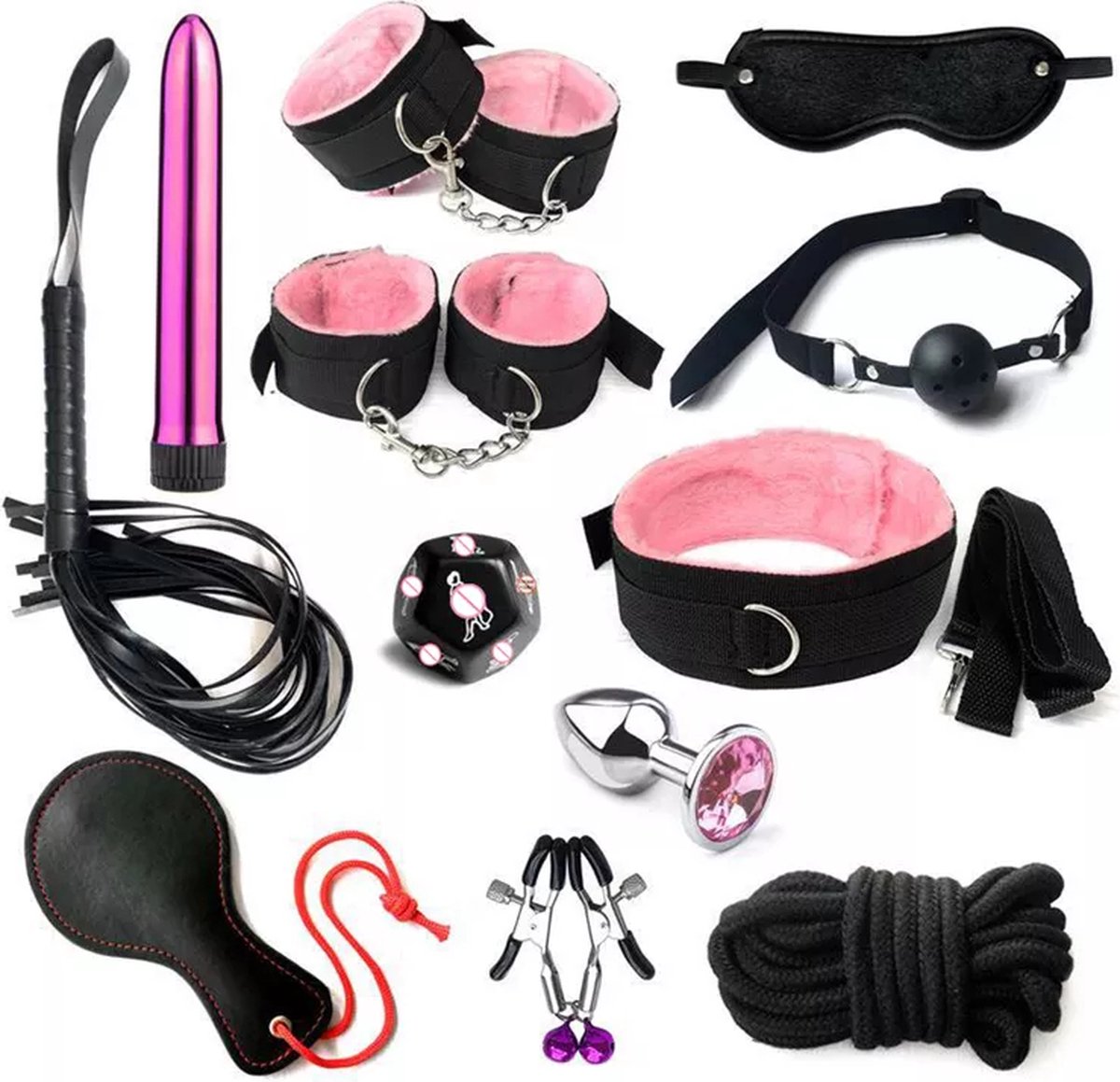Ossora® BDSM 12 delig Bondage Set - Seksspeeltjes voor koppels - Sex toys voor mannen en vrouwen - Sex Pakket en Toys - Zwart/Roze
