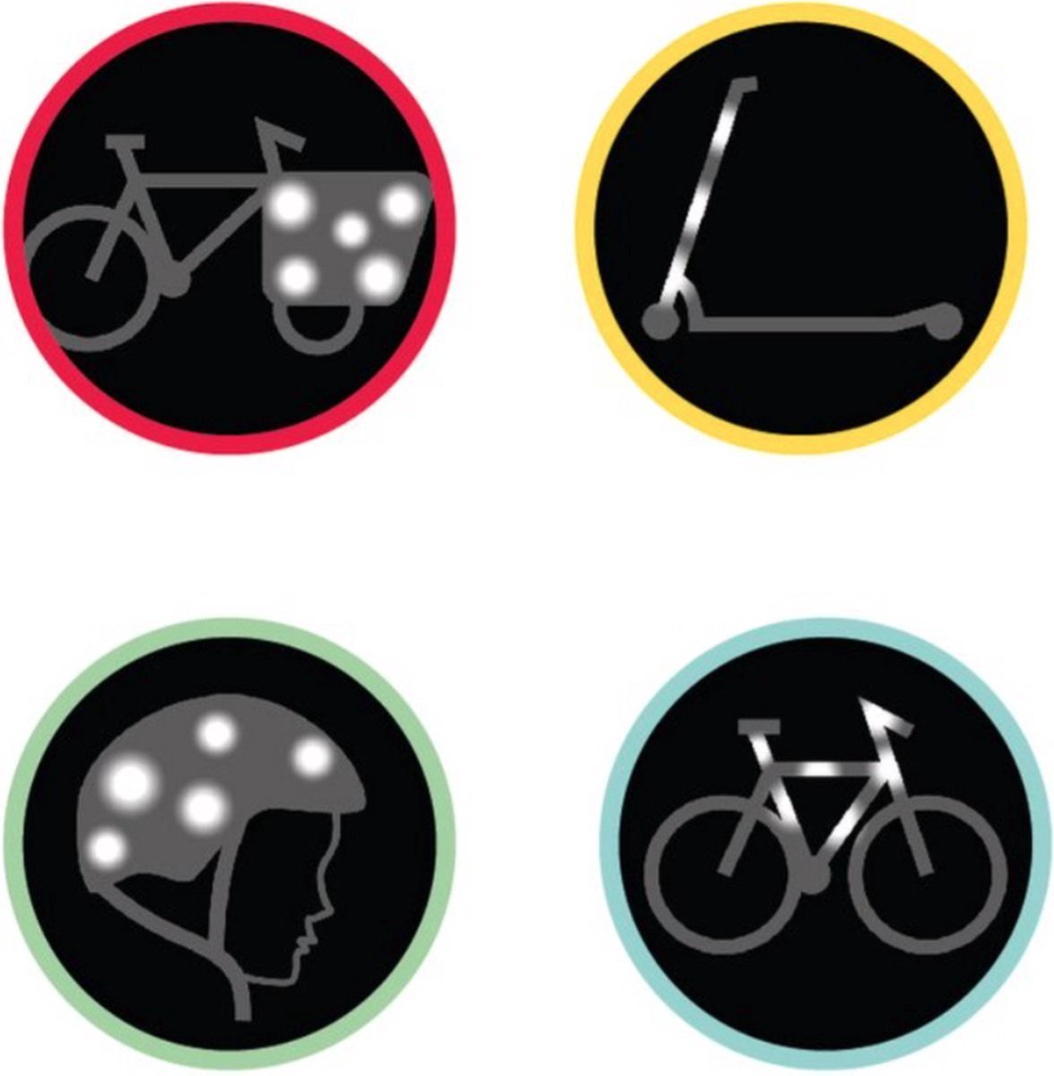 B REFLECTIVE Éco MULTI, (set van 2) Kit met 12 reflecterende stickers, Zichtbaarheid 's nachts, Universele zelfklevende, Stickers voor Fiets/Helm/ Motor/Kinderwagen/Speelgoed, Zwart