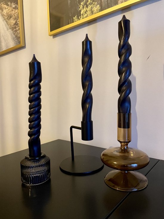 Twisted candles - Handmade - Gedraaide kaarsen - Set van 5 korte kaarsen (zwart)