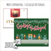 KaartKadootje Merci -> Feestdagen - No:02 (Merci Chocolade - Kerst - Gezellige Feestdagen - Groen met huisjes sneeuw) - LeuksteKaartjes.nl by xMar