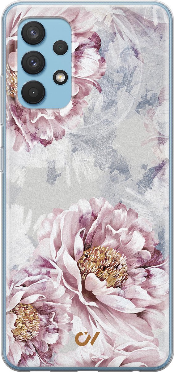 Samsung A32 4G hoesje - Floral Print - Bloemen - Beige - Soft Case Telefoonhoesje - TPU Back Cover - Casevibes
